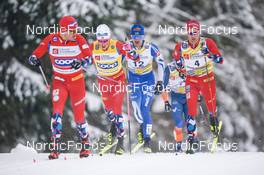 29.01.2023, Les Rousses, France (FRA): Johannes Hoesflot Klaebo (NOR), Perttu Hyvarinen (FIN), Didrik Toenseth (NOR), (l-r)  - FIS world cup cross-country, mass, Les Rousses (FRA). www.nordicfocus.com. © Thibaut/NordicFocus. Every downloaded picture is fee-liable.