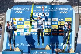 04.02.2023, Toblach, Italy (ITA): Jessie Diggins (USA), Ebba Andersson (SWE), Ingvild Flugstad Oestberg (NOR), (l-r) - FIS world cup cross-country, 10km, Toblach (ITA). www.nordicfocus.com. © Modica/NordicFocus. Every downloaded picture is fee-liable.