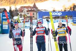 04.02.2023, Toblach, Italy (ITA): Simen Hegstad Krueger (NOR), Paal Golberg (NOR), Johannes Hoesflot Klaebo (NOR), (l-r) - FIS world cup cross-country, 10km, Toblach (ITA). www.nordicfocus.com. © Modica/NordicFocus. Every downloaded picture is fee-liable.