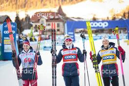 04.02.2023, Toblach, Italy (ITA): Simen Hegstad Krueger (NOR), Paal Golberg (NOR), Johannes Hoesflot Klaebo (NOR), (l-r)  - FIS world cup cross-country, 10km, Toblach (ITA). www.nordicfocus.com. © Modica/NordicFocus. Every downloaded picture is fee-liable.
