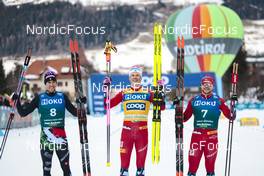03.02.2023, Toblach, Italy (ITA): Federico Pellegrino (ITA), Johannes Hoesflot Klaebo (NOR), Haavard Solaas Taugboel (NOR), (l-r) - FIS world cup cross-country, individual sprint, Toblach (ITA). www.nordicfocus.com. © Modica/NordicFocus. Every downloaded picture is fee-liable.