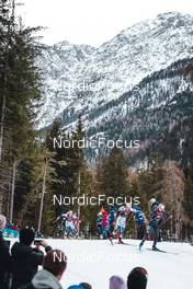 03.02.2023, Toblach, Italy (ITA): Moa Lundgren (SWE), Johanna Hagstroem (SWE), Jessie Diggins (USA), (l-r)  - FIS world cup cross-country, individual sprint, Toblach (ITA). www.nordicfocus.com. © Modica/NordicFocus. Every downloaded picture is fee-liable.