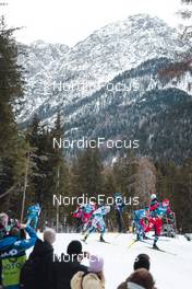 03.02.2023, Toblach, Italy (ITA): Verneri Poikonen (FIN), Johan Haeggstroem (SWE), Lukas Mrkonjic (AUT), Richard Jouve (FRA), Erik Valnes (NOR), (l-r)  - FIS world cup cross-country, individual sprint, Toblach (ITA). www.nordicfocus.com. © Modica/NordicFocus. Every downloaded picture is fee-liable.