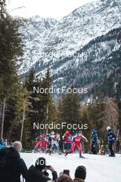 03.02.2023, Toblach, Italy (ITA): Katerina Janatova (CZE), Tiril Udnes Weng (NOR), Victoria Carl (GER), Linn Svahn (SWE), Nadine Faehndrich (SUI), (l-r)  - FIS world cup cross-country, individual sprint, Toblach (ITA). www.nordicfocus.com. © Modica/NordicFocus. Every downloaded picture is fee-liable.