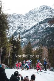 03.02.2023, Toblach, Italy (ITA): Katerina Janatova (CZE), Tiril Udnes Weng (NOR), Victoria Carl (GER), Linn Svahn (SWE), Nadine Faehndrich (SUI), (l-r)  - FIS world cup cross-country, individual sprint, Toblach (ITA). www.nordicfocus.com. © Modica/NordicFocus. Every downloaded picture is fee-liable.