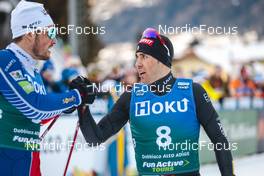 03.02.2023, Toblach, Italy (ITA): Lucas Chanavat (FRA), Federico Pellegrino (ITA), (l-r)  - FIS world cup cross-country, individual sprint, Toblach (ITA). www.nordicfocus.com. © Modica/NordicFocus. Every downloaded picture is fee-liable.