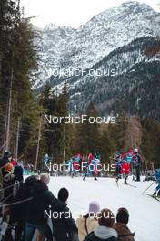 03.02.2023, Toblach, Italy (ITA): Logan Diekmann (USA), Joni Maki (FIN), Harald Oestberg Amundsen (NOR), Renaud Jay (FRA), Sindre Bjoernestad Skar (NOR), (l-r)  - FIS world cup cross-country, individual sprint, Toblach (ITA). www.nordicfocus.com. © Modica/NordicFocus. Every downloaded picture is fee-liable.