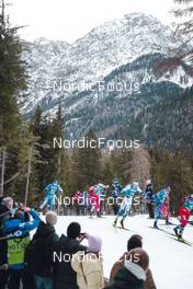03.02.2023, Toblach, Italy (ITA): Verneri Poikonen (FIN), Lukas Mrkonjic (AUT), Johan Haeggstroem (SWE), Richard Jouve (FRA), (l-r)  - FIS world cup cross-country, individual sprint, Toblach (ITA). www.nordicfocus.com. © Modica/NordicFocus. Every downloaded picture is fee-liable.