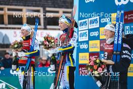 03.02.2023, Toblach, Italy (ITA): Maja Dahlqvist (SWE), Jonna Sundling (SWE), Jessie Diggins (USA), (l-r) - FIS world cup cross-country, individual sprint, Toblach (ITA). www.nordicfocus.com. © Modica/NordicFocus. Every downloaded picture is fee-liable.