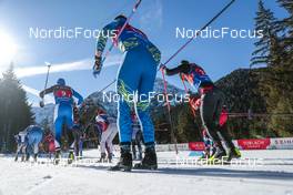 05.02.2023, Toblach, Italy (ITA): Marko Kilp (EST), Konstantin Bortsov (KAZ), Giandomenico Salvadori (ITA), (l-r)  - FIS world cup cross-country, relay, Toblach (ITA). www.nordicfocus.com. © Modica/NordicFocus. Every downloaded picture is fee-liable.
