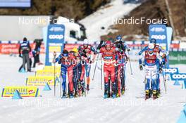 05.02.2023, Toblach, Italy (ITA): Clement Parisse (FRA), Sjur Roethe (NOR), Eric Rosjoe (SWE), (l-r)  - FIS world cup cross-country, relay, Toblach (ITA). www.nordicfocus.com. © Modica/NordicFocus. Every downloaded picture is fee-liable.