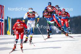 05.02.2023, Toblach, Italy (ITA): Edvin Anger (SWE), Federico Pellegrino (ITA), Richard Jouve (FRA), (l-r)  - FIS world cup cross-country, relay, Toblach (ITA). www.nordicfocus.com. © Modica/NordicFocus. Every downloaded picture is fee-liable.