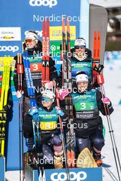 05.02.2023, Toblach, Italy (ITA): Jessie Diggins (USA), Rosie Brennan (USA), Hailey Swirbul (USA), Julia Kern (USA), (l-r)  - FIS world cup cross-country, relay, Toblach (ITA). www.nordicfocus.com. © Modica/NordicFocus. Every downloaded picture is fee-liable.