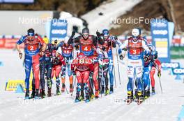 05.02.2023, Toblach, Italy (ITA): Clement Parisse (FRA), Sjur Roethe (NOR), Dietmar Noeckler (ITA), Eric Rosjoe (SWE), (l-r)  - FIS world cup cross-country, relay, Toblach (ITA). www.nordicfocus.com. © Modica/NordicFocus. Every downloaded picture is fee-liable.