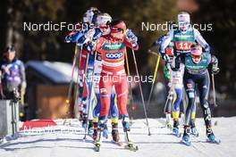 05.02.2023, Toblach, Italy (ITA): Maja Dahlqvist (SWE), Emma Ribom (SWE), Laura Gimmler (GER), (l-r)  - FIS world cup cross-country, relay, Toblach (ITA). www.nordicfocus.com. © Modica/NordicFocus. Every downloaded picture is fee-liable.