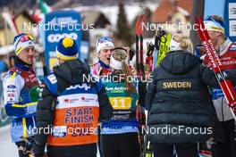 05.02.2023, Toblach, Italy (ITA): Johan Haeggstroem (SWE), Edvin Anger (SWE),  Eric Rosjoe (SWE), Calle Halfvarsson (SWE), (l-r)  - FIS world cup cross-country, relay, Toblach (ITA). www.nordicfocus.com. © Modica/NordicFocus. Every downloaded picture is fee-liable.