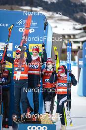 05.02.2023, Toblach, Italy (ITA): Sjur Roethe (NOR), Didrik Toenseth (NOR), Simen Hegstad Krueger (NOR), Harald Oestberg Amundsen (NOR), (l-r)  - FIS world cup cross-country, relay, Toblach (ITA). www.nordicfocus.com. © Modica/NordicFocus. Every downloaded picture is fee-liable.