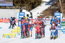 05.02.2023, Toblach, Italy (ITA): Clement Parisse (FRA), Sjur Roethe (NOR), Cyril Faehndrich (SUI), Eric Rosjoe (SWE), (l-r)  - FIS world cup cross-country, relay, Toblach (ITA). www.nordicfocus.com. © Modica/NordicFocus. Every downloaded picture is fee-liable.