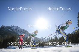 05.02.2023, Toblach, Italy (ITA): Anne Kjersti Kalvaa (NOR), Moa Lundgren (SWE), Ebba Andersson (SWE), (l-r)  - FIS world cup cross-country, relay, Toblach (ITA). www.nordicfocus.com. © Modica/NordicFocus. Every downloaded picture is fee-liable.