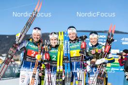 05.02.2023, Toblach, Italy (ITA): Emma Ribom (SWE), Ebba Andersson (SWE), Moa Ilar (SWE), Jonna Sundling (SWE), (l-r)  - FIS world cup cross-country, relay, Toblach (ITA). www.nordicfocus.com. © Modica/NordicFocus. Every downloaded picture is fee-liable.
