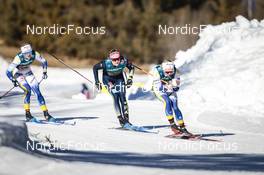 05.02.2023, Toblach, Italy (ITA): Maria Hartz Melling (NOR), Laura Gimmler (GER), Emma Ribom (SWE), (l-r)  - FIS world cup cross-country, relay, Toblach (ITA). www.nordicfocus.com. © Modica/NordicFocus. Every downloaded picture is fee-liable.