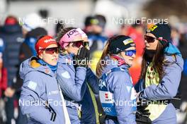 05.02.2023, Toblach, Italy (ITA): Laura Gimmler (GER), Katharina Hennig (GER), Pia Fink (GER), (l-r)  - FIS world cup cross-country, relay, Toblach (ITA). www.nordicfocus.com. © Modica/NordicFocus. Every downloaded picture is fee-liable.