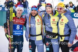 05.02.2023, Toblach, Italy (ITA): Florian Notz (GER), Janosch Brugger (GER), Friedrich Moch (GER), Jonas Dobler (GER), (l-r)  - FIS world cup cross-country, relay, Toblach (ITA). www.nordicfocus.com. © Modica/NordicFocus. Every downloaded picture is fee-liable.