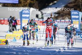 05.02.2023, Toblach, Italy (ITA): Emma Ribom (SWE), Heidi Weng (NOR), Hailey Swirbul (USA), (l-r)  - FIS world cup cross-country, relay, Toblach (ITA). www.nordicfocus.com. © Modica/NordicFocus. Every downloaded picture is fee-liable.