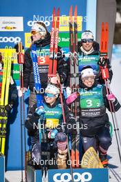 05.02.2023, Toblach, Italy (ITA): Hailey Swirbul (USA), Rosie Brennan (USA), Jessie Diggins (USA), Julia Kern (USA), (l-r)  - FIS world cup cross-country, relay, Toblach (ITA). www.nordicfocus.com. © Modica/NordicFocus. Every downloaded picture is fee-liable.