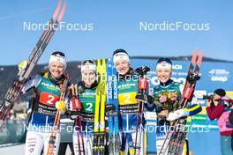 05.02.2023, Toblach, Italy (ITA): Emma Ribom (SWE), Ebba Andersson (SWE), Moa Ilar (SWE), Jonna Sundling (SWE), (l-r)  - FIS world cup cross-country, relay, Toblach (ITA). www.nordicfocus.com. © Modica/NordicFocus. Every downloaded picture is fee-liable.