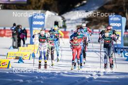 05.02.2023, Toblach, Italy (ITA): Cristina Pittin (ITA), Emma Ribom (SWE), Heidi Weng (NOR), Johanna Matintalo (FIN), Hailey Swirbul (USA), (l-r)  - FIS world cup cross-country, relay, Toblach (ITA). www.nordicfocus.com. © Modica/NordicFocus. Every downloaded picture is fee-liable.