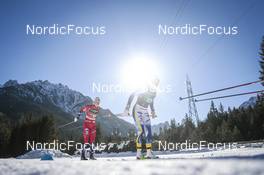 05.02.2023, Toblach, Italy (ITA): Anne Kjersti Kalvaa (NOR), Moa Lundgren (SWE), (l-r)  - FIS world cup cross-country, relay, Toblach (ITA). www.nordicfocus.com. © Modica/NordicFocus. Every downloaded picture is fee-liable.