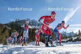05.02.2023, Toblach, Italy (ITA): Eric Rosjoe (SWE), Cyril Faehndrich (SUI), Sjur Roethe (NOR), Clement Parisse (FRA), (l-r)  - FIS world cup cross-country, relay, Toblach (ITA). www.nordicfocus.com. © Modica/NordicFocus. Every downloaded picture is fee-liable.