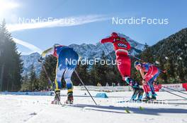 05.02.2023, Toblach, Italy (ITA): Eric Rosjoe (SWE), Sjur Roethe (NOR), Clement Parisse (FRA), (l-r)  - FIS world cup cross-country, relay, Toblach (ITA). www.nordicfocus.com. © Modica/NordicFocus. Every downloaded picture is fee-liable.