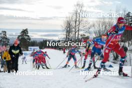 11.03.2023, Oslo, Norway (NOR): Martin Loewstroem Nyenget (NOR), Andrew Musgrave (GBR), Johannes Hoesflot Klaebo (NOR), (l-r)  - FIS world cup cross-country, mass men, Oslo (NOR). www.nordicfocus.com. © Modica/NordicFocus. Every downloaded picture is fee-liable.