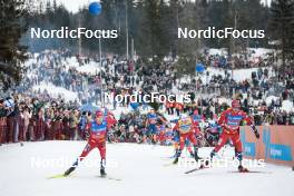 11.03.2023, Oslo, Norway (NOR): Didrik Toenseth (NOR), Johannes Hoesflot Klaebo (NOR), Paal Golberg (NOR), (l-r)  - FIS world cup cross-country, mass men, Oslo (NOR). www.nordicfocus.com. © Modica/NordicFocus. Every downloaded picture is fee-liable.
