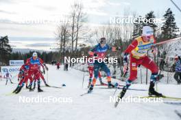 11.03.2023, Oslo, Norway (NOR): Martin Loewstroem Nyenget (NOR), Hans Christer Holund (NOR), Andrew Musgrave (GBR), (l-r)  - FIS world cup cross-country, mass men, Oslo (NOR). www.nordicfocus.com. © Modica/NordicFocus. Every downloaded picture is fee-liable.