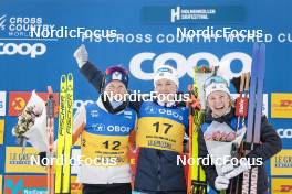 12.03.2023, Oslo, Norway (NOR): Astrid Oeyre Slind (NOR), Ragnhild Gloeersen Haga (NOR), Jessie Diggins (USA), (l-r) - FIS world cup cross-country, mass women, Oslo (NOR). www.nordicfocus.com. © Modica/NordicFocus. Every downloaded picture is fee-liable.