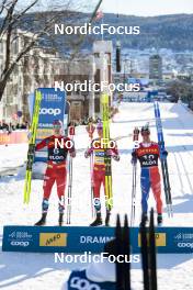 14.03.2023, Drammen, Norway (NOR): Erik Valnes (NOR), Johannes Hoesflot Klaebo (NOR), Richard Jouve (FRA), (l-r) - FIS world cup cross-country, individual sprint, Drammen (NOR). www.nordicfocus.com. © Modica/NordicFocus. Every downloaded picture is fee-liable.