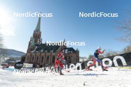 14.03.2023, Drammen, Norway (NOR): Paal Golberg (NOR), Sivert Wiig (NOR), Renaud Jay (FRA), (l-r)  - FIS world cup cross-country, individual sprint, Drammen (NOR). www.nordicfocus.com. © Modica/NordicFocus. Every downloaded picture is fee-liable.