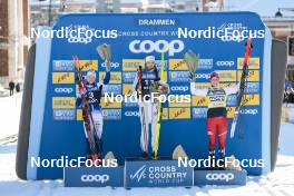 14.03.2023, Drammen, Norway (NOR): Jonna Sundling (SWE), Kristine Stavaas Skistad (NOR), Tiril Udnes Weng (NOR), (l-r) - FIS world cup cross-country, individual sprint, Drammen (NOR). www.nordicfocus.com. © Modica/NordicFocus. Every downloaded picture is fee-liable.