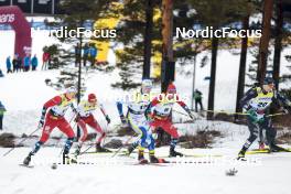 18.03.2023, Falun, Sweden (SWE): Haakon Asdoel (NOR), Janik Riebli (SUI), Marcus Grate (SWE), Sindre Bjoernestad Skar (NOR), Davide Graz (ITA), (l-r)  - FIS world cup cross-country, individual sprint, Falun (SWE). www.nordicfocus.com. © Modica/NordicFocus. Every downloaded picture is fee-liable.