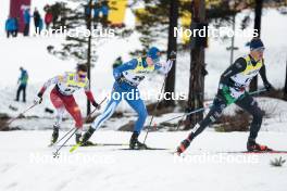 18.03.2023, Falun, Sweden (SWE): Lukas Mrkonjic (AUT), Verneri Poikonen (FIN), Michael Hellweger (ITA), (l-r)  - FIS world cup cross-country, individual sprint, Falun (SWE). www.nordicfocus.com. © Modica/NordicFocus. Every downloaded picture is fee-liable.