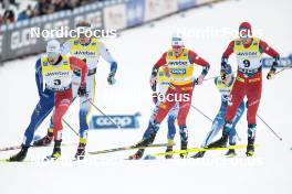 18.03.2023, Falun, Sweden (SWE): Edvin Anger (SWE), Johannes Hoesflot Klaebo (NOR), Even Northug (NOR), (l-r)  - FIS world cup cross-country, individual sprint, Falun (SWE). www.nordicfocus.com. © Modica/NordicFocus. Every downloaded picture is fee-liable.