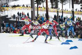 18.03.2023, Falun, Sweden (SWE): Erik Valnes (NOR), Lukas Mrkonjic (AUT), Harald Oestberg Amundsen (NOR), Lucas Chanavat (FRA), Michael Hellweger (ITA), Verneri Poikonen (FIN), (l-r)  - FIS world cup cross-country, individual sprint, Falun (SWE). www.nordicfocus.com. © Modica/NordicFocus. Every downloaded picture is fee-liable.