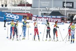 19.03.2023, Falun, Sweden (SWE): Juliette Ducordeau (FRA), Novie Mccabe (USA), Anne Kyllonen (FIN), Ingvild Flugstad Oestberg (NOR), Caterina Ganz (ITA), Katherine Stewart-Jones (CAN), Moa Ilar (SWE), (l-r)  - FIS world cup cross-country, mixed relay, Falun (SWE). www.nordicfocus.com. © Modica/NordicFocus. Every downloaded picture is fee-liable.