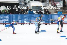 19.03.2023, Falun, Sweden (SWE): Hugo Lapalus (FRA), Ristomatti Hakola (FIN), Francesco De Fabiani (ITA), Calle Halfvarsson (SWE), Antoine Cyr (CAN), (l-r)  - FIS world cup cross-country, mixed relay, Falun (SWE). www.nordicfocus.com. © Modica/NordicFocus. Every downloaded picture is fee-liable.