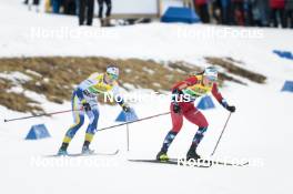 19.03.2023, Falun, Sweden (SWE): Moa Ilar (SWE), Ingvild Flugstad Oestberg (NOR), (l-r)  - FIS world cup cross-country, mixed relay, Falun (SWE). www.nordicfocus.com. © Modica/NordicFocus. Every downloaded picture is fee-liable.