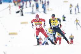 19.03.2023, Falun, Sweden (SWE): Simen Hegstad Krueger (NOR), Anian Sossau (GER), (l-r)  - FIS world cup cross-country, mixed relay, Falun (SWE). www.nordicfocus.com. © Modica/NordicFocus. Every downloaded picture is fee-liable.