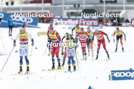 19.03.2023, Falun, Sweden (SWE): Calle Halfvarsson (SWE), Erik Valnes (NOR), Moa Ilar (SWE), (l-r)  - FIS world cup cross-country, mixed relay, Falun (SWE). www.nordicfocus.com. © Modica/NordicFocus. Every downloaded picture is fee-liable.